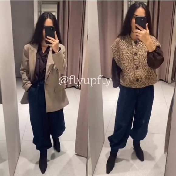 ZARA DENIM BALLOON PANTS BLUE SIZE XS - Picture 10 of 15